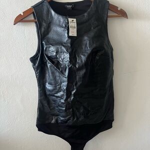 Express Black Faux-Leather Croc-Embossed Sleeveless Bodysuit
